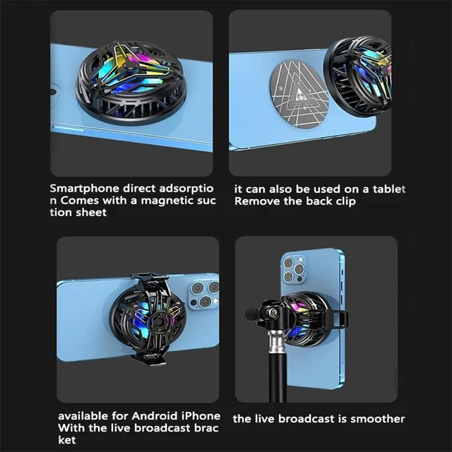 Alt view image 4 of 5 - Radiator Processor Cooler Magnetic Mobile Phone Cooling Fan With Lighting Lamp Heat Sink