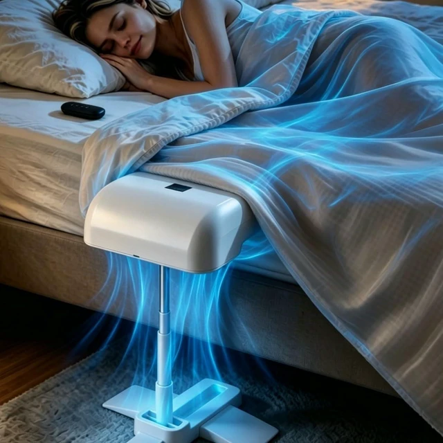 Alt view image 2 of 7 - Breezel Sleep Bed Fan For Hot Sleepers, Under Sheet Bed Cooling Fan, Usb Rechargeable, Remote Control, 5-speed Silent Airflow, Abs Material