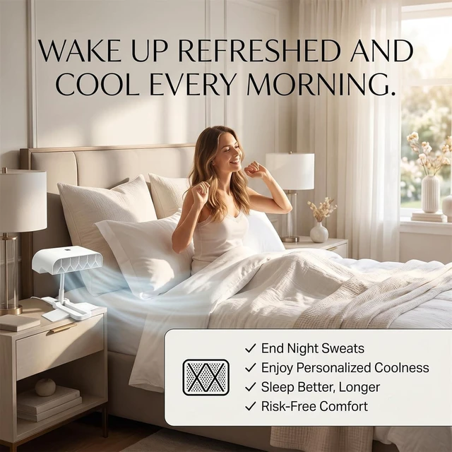 Alt view image 3 of 7 - Breezel Sleep Bed Fan For Hot Sleepers, Under Sheet Bed Cooling Fan, Usb Rechargeable, Remote Control, 5-speed Silent Airflow, Abs Material