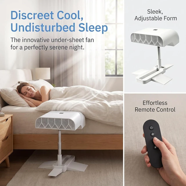 Alt view image 4 of 7 - Breezel Sleep Bed Fan For Hot Sleepers, Under Sheet Bed Cooling Fan, Usb Rechargeable, Remote Control, 5-speed Silent Airflow, Abs Material
