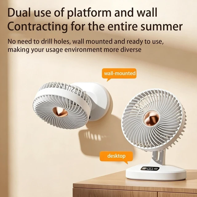 Alt view image 5 of 7 - USB Desk Fan Digital Display Wall Hangable Appliance