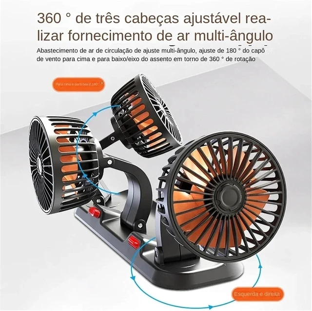 Alt view image 2 of 6 - 3 Head 360 Car Fan USB 24V Speeds Silent Desk