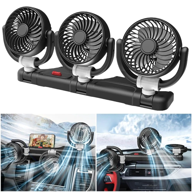 Alt view image 2 of 7 - 3 Head Electric Car Fan USB 5V/12V/24V Automotive Air Fan 360° Adjustable Auto Air Circulation Fan for Vehicles RVs SUVs