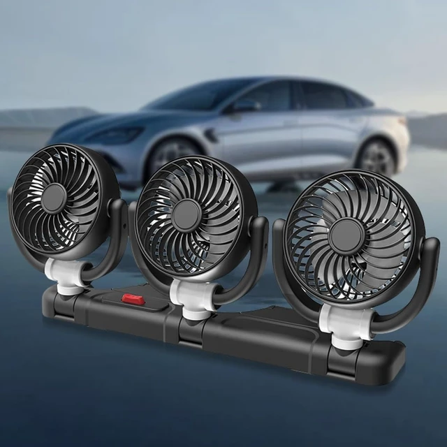 Alt view image 3 of 7 - 3 Head Electric Car Fan USB 5V/12V/24V Automotive Air Fan 360° Adjustable Auto Air Circulation Fan for Vehicles RVs SUVs