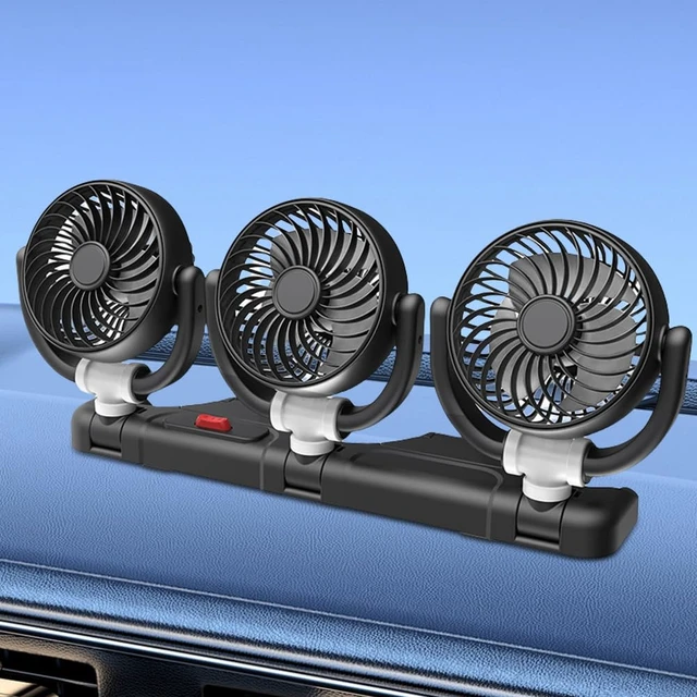 Alt view image 5 of 7 - 3 Head Electric Car Fan USB 5V/12V/24V Automotive Air Fan 360° Adjustable Auto Air Circulation Fan for Vehicles RVs SUVs