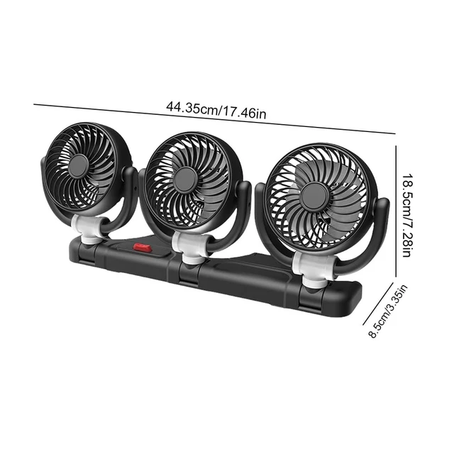 Alt view image 6 of 7 - 3 Head Electric Car Fan USB 5V/12V/24V Automotive Air Fan 360° Adjustable Auto Air Circulation Fan for Vehicles RVs SUVs