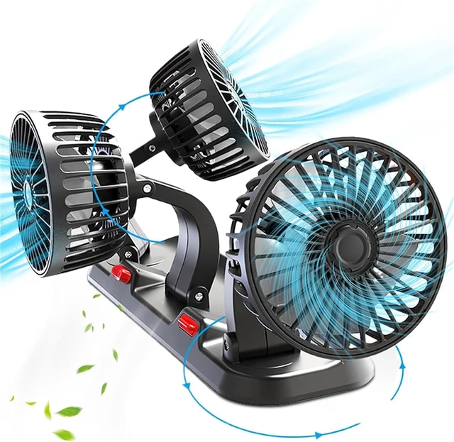 Alt view image 3 of 5 - USB 3 Head 360 Car Fan Low Noise Rotary Switch Parking