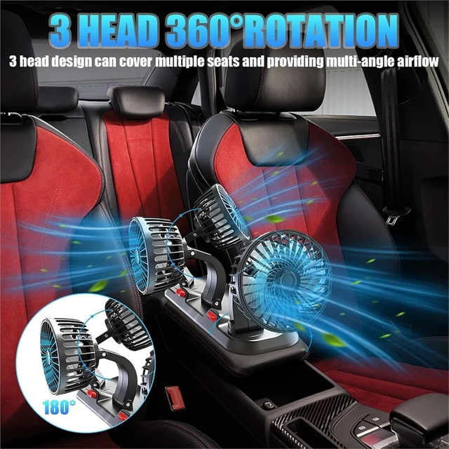 Alt view image 5 of 5 - USB 3 Head 360 Car Fan Low Noise Rotary Switch Parking