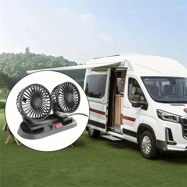 Alt view image 3 of 7 - USB Fan for Car Dual Head 360 5V 12V 24V 2 Speed