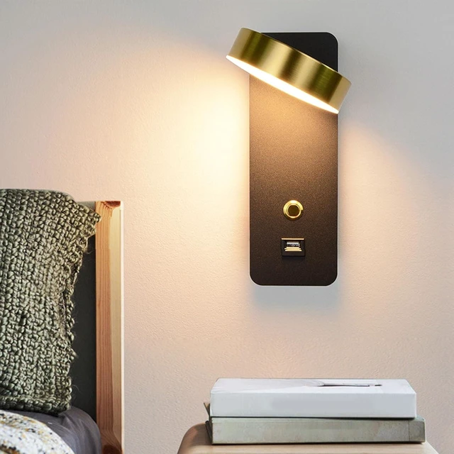 Alt view image 3 of 7 - Aramox LED Bedside Wall Lamp Metal Bedside Wall Light 3 Color Temperatures Rotatable 9W USB Charging Port Hardwired 85 to 265V for Bedroom Reading Sofa