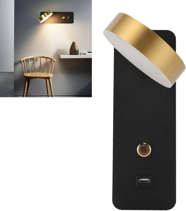 Alt view image 4 of 7 - Aramox LED Bedside Wall Lamp Metal Bedside Wall Light 3 Color Temperatures Rotatable 9W USB Charging Port Hardwired 85 to 265V for Bedroom Reading Sofa