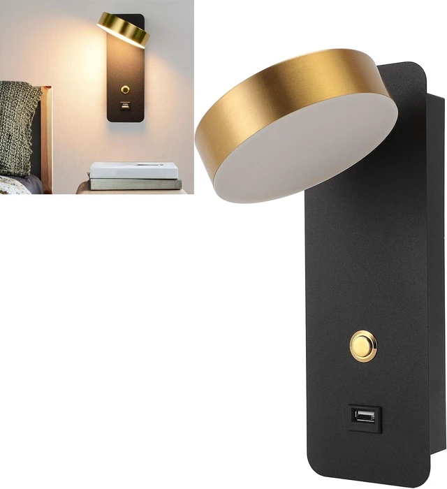Alt view image 5 of 7 - LED Bedside Wall Lamp Modern Rotatable Adjustable Reading Light with USB Charging Port 3 Color Temperature for Bedroom Living Room Iron Material 9W