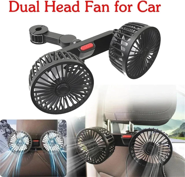 Alt view image 3 of 7 - USB Fan for Car Dual Head Seat Back 360 3 Speed 12V 24V