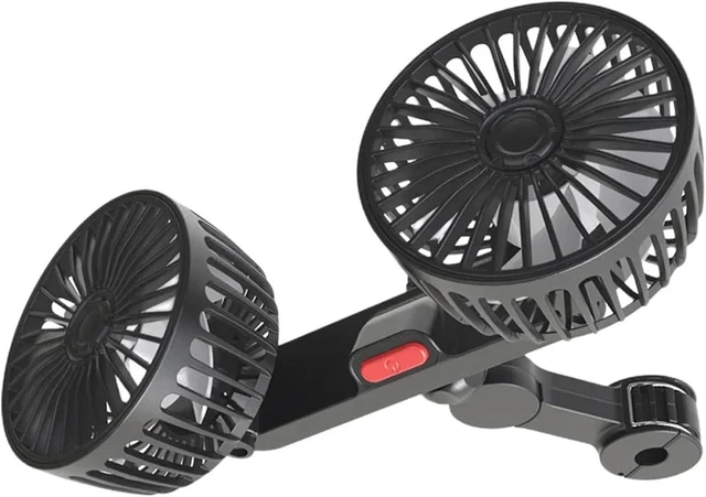 Alt view image 7 of 7 - USB Fan for Car Dual Head Seat Back 360 3 Speed 12V 24V