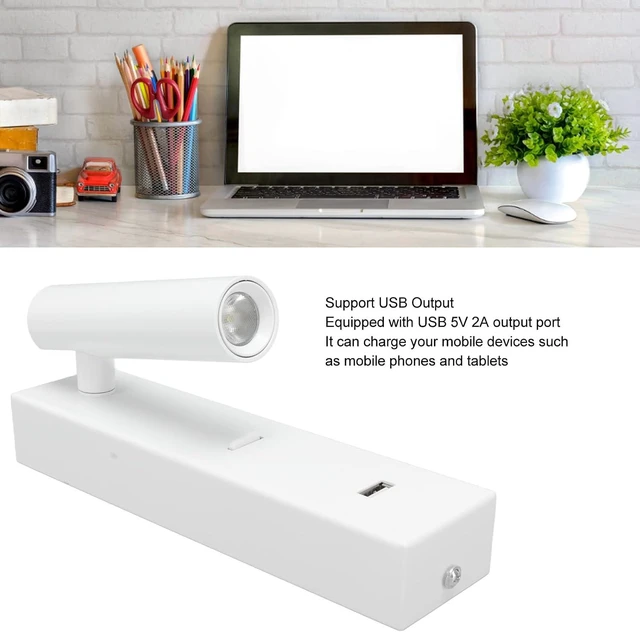 Alt view image 3 of 7 - Wall Mounted Reading Light with USB Port, Adjustable Angle Plug in LED Wall Lamp, Warm Light, Aluminum, 100-240V (Warm Light)