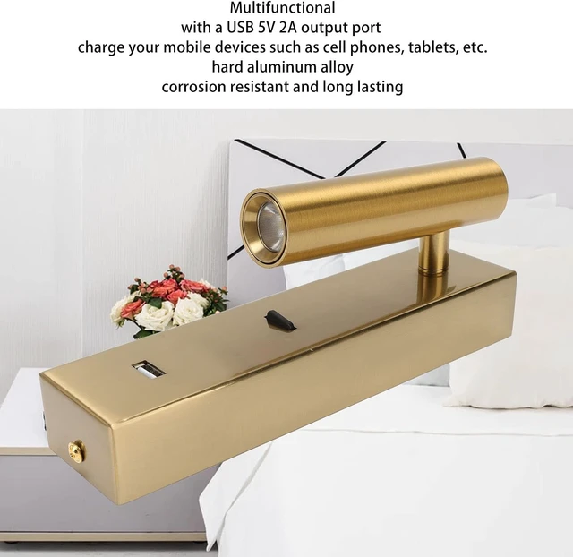 Alt view image 2 of 7 - Aramox LED Wall Mounted Reading Light Aluminum Alloy LED Wall Lamp with 350 Degree 90 Degree Adjustable Head USB 5V 2A Port for Bedroom Hotel Bedside (White Light)