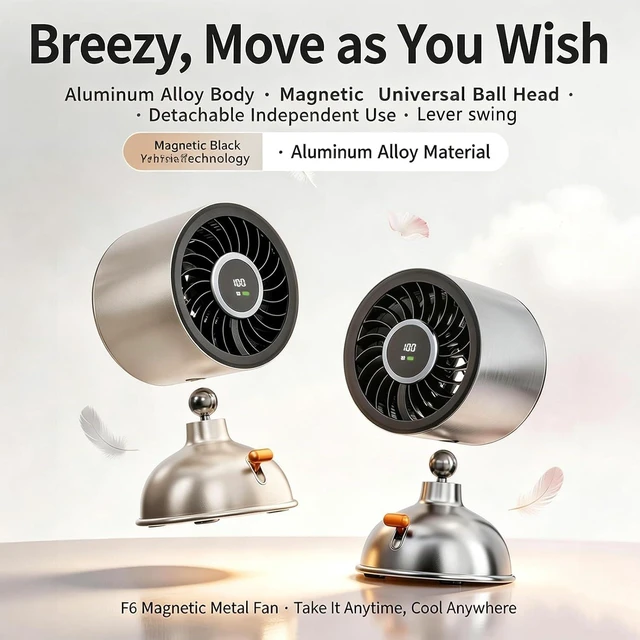 Alt view image 7 of 7 - Wall Mounted Home USB Fan, Magnetic Desktop Fan, Rechargeable Dormitory/Office Fan, 5-Speed Wind, 360° Adjustable, Detachable Fan Head, W/Digital Display, for Home, Office & Outdoor
