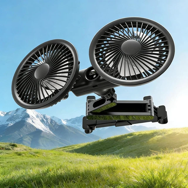 Alt view image 3 of 7 - USB Powered Car Fan 3 Speeds and 360 Degree Rotatable Dual Head Vehicle Rear Headrest Fan for Universal Cars SUV Sedan Trucks