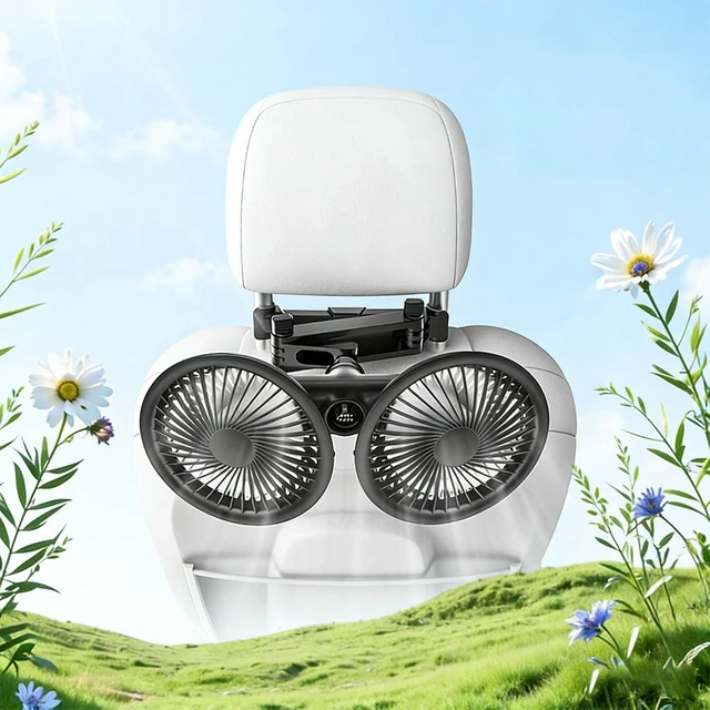 Alt view image 4 of 7 - USB Powered Car Fan 3 Speeds and 360 Degree Rotatable Dual Head Vehicle Rear Headrest Fan for Universal Cars SUV Sedan Trucks
