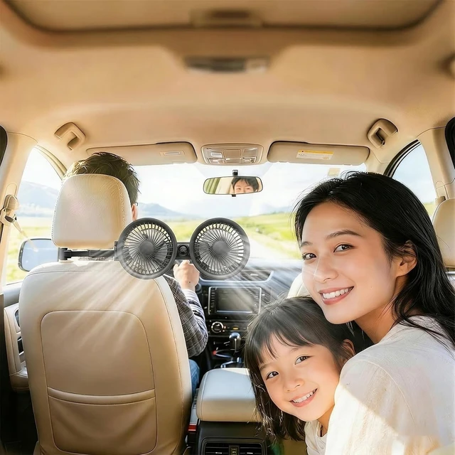 Alt view image 5 of 7 - USB Powered Car Fan 3 Speeds and 360 Degree Rotatable Dual Head Vehicle Rear Headrest Fan for Universal Cars SUV Sedan Trucks