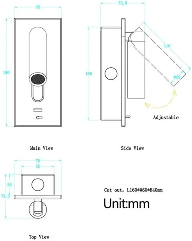 Alt view image 2 of 3 - 3W LED Wall Light USB Port - Adjustable Minimalist Bedside Reading Lamp for Bedroom and Hotel Room (Chrome, Neutral Light)(Chrome,Neutral Light)
