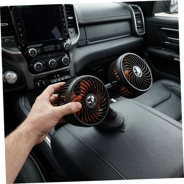 Alt view image 6 of 7 - Dual Head Car Cooling Fan Suction Cup 4000mah Rechargeable