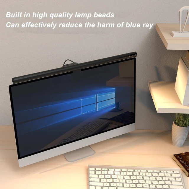 Alt view image 2 of 7 - Monitor Light Bar Eye Caring USB Powered Computer Screen Light with 5 Color Temperatures & 3 Dimming Levels, Adjustable Clip for Flat and Curved Monitors up to 2 Inches (300SA5)