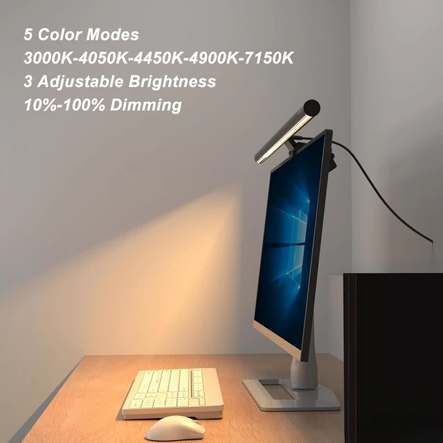 Alt view image 4 of 7 - Monitor Light Bar Eye Caring USB Powered Computer Screen Light with 5 Color Temperatures & 3 Dimming Levels, Adjustable Clip for Flat and Curved Monitors up to 2 Inches (300SA5)