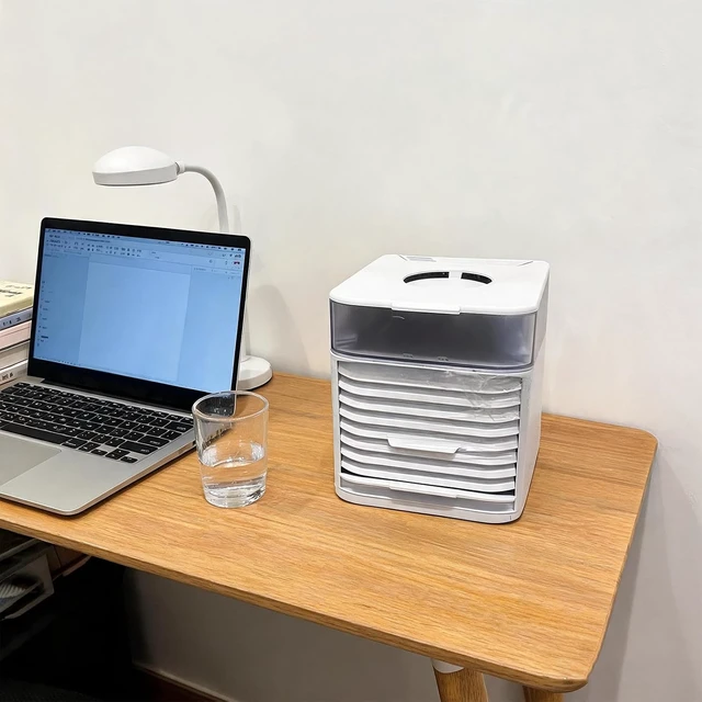Alt view image 3 of 7 - USB Desk Air Fan with LED Light, Compact Desktop ABS Housing for Bedside Study Home Placement During Warm Weather Readin