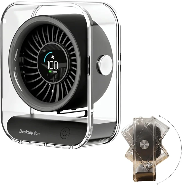 Main image of Portable USB Desk Fan - Quiet Rechargeable Mini Fan with Adjustable Airflow & Led Display for Home, Office, Bedroom, Travel - Compact & Lightweight Design Black