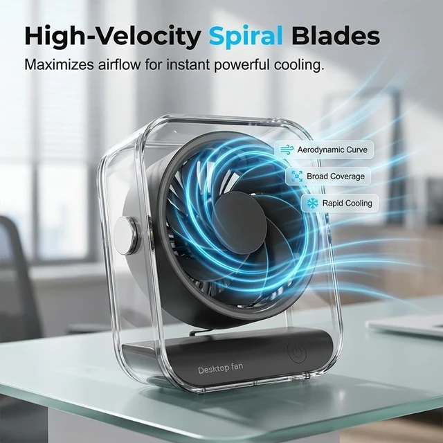 Alt view image 6 of 7 - Portable USB Desk Fan - Quiet Rechargeable Mini Fan with Adjustable Airflow & Led Display for Home, Office, Bedroom, Travel - Compact & Lightweight Design Black