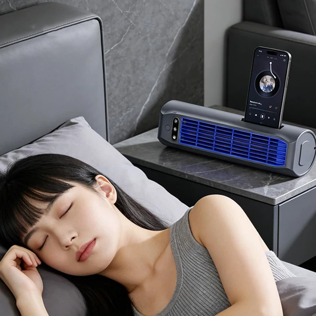 Alt view image 3 of 7 - Portable Tower Fan: Quiet USB Rechargeable Air Cooler with 3 Speeds & LED