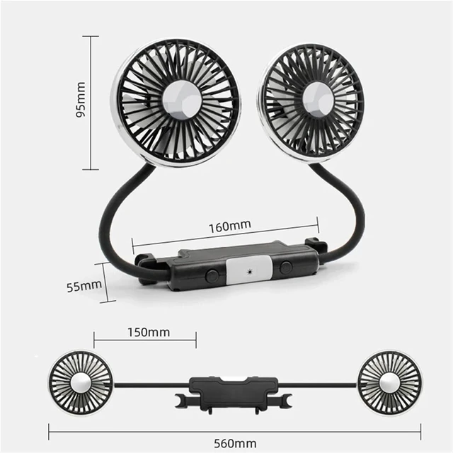 Alt view image 2 of 7 - USB Fan for Car Dual Head 360 Adjustable Type C Low Noise