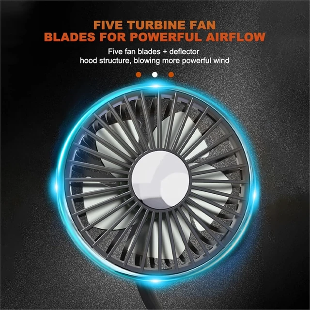 Alt view image 4 of 7 - USB Fan for Car Dual Head 360 Adjustable Type C Low Noise