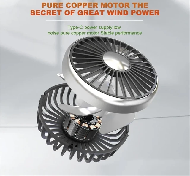 Alt view image 5 of 7 - USB Fan for Car Dual Head 360 Adjustable Type C Low Noise