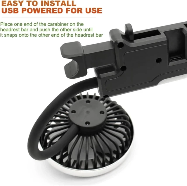 Alt view image 6 of 7 - USB Fan for Car Dual Head 360 Adjustable Type C Low Noise