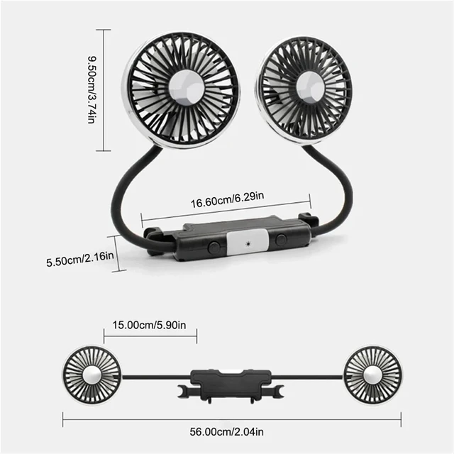 Alt view image 7 of 7 - USB Fan for Car Dual Head 360 Adjustable Type C Low Noise