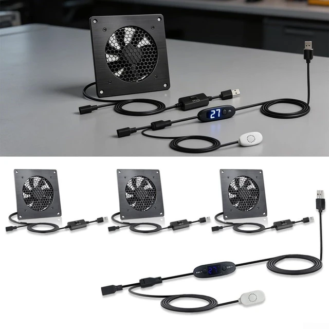 Alt view image 2 of 5 - Minhe USB Cooling Fan with Adjustable Thermostat