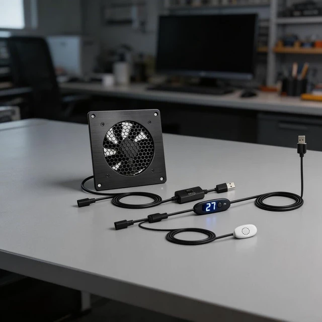 Alt view image 5 of 5 - Minhe USB Cooling Fan with Adjustable Thermostat
