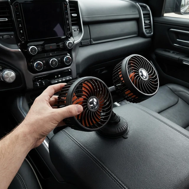 Alt view image 6 of 7 - Dual-Head Fan for Car, Suction Cup Vehicle Cooler, 4000mAh Rechargeable Fan 3 Speed Regulation for RV Or Truck Dashboard and Window 360°Rotatable