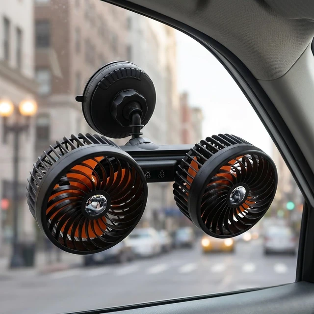 Alt view image 5 of 7 - Dual-Head Fan for Car, Suction Cup Vehicle Cooler, 4000mAh Rechargeable Fan 3 Speed Regulation for RV Or Truck Dashboard and Window 360°Rotatable