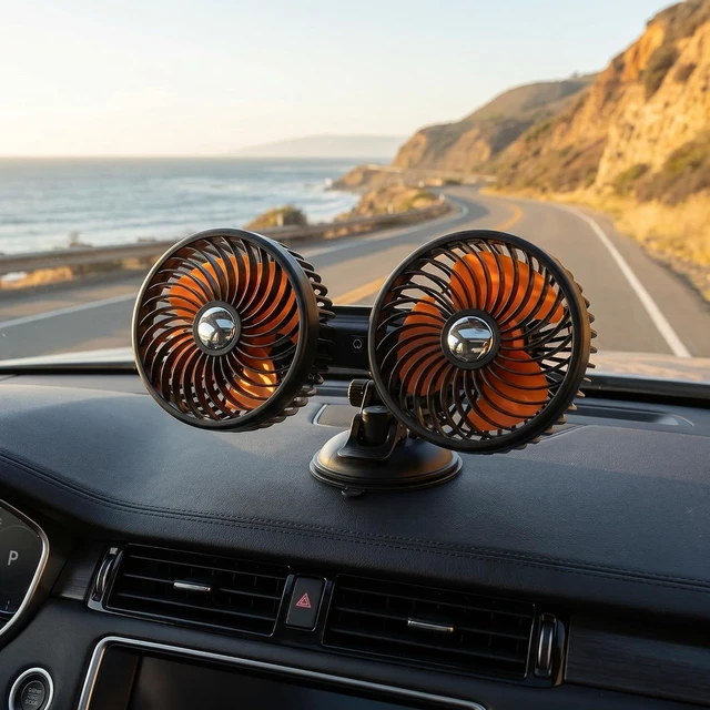 Alt view image 4 of 7 - Dual-Head Fan for Car, Suction Cup Vehicle Cooler, 4000mAh Rechargeable Fan 3 Speed Regulation for RV Or Truck Dashboard and Window 360°Rotatable