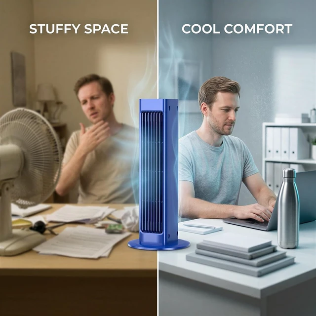 Alt view image 2 of 6 - Tower Fan, Bladeless Rechargeable Cooling Fan with 3000 mAh Battery, USB and Remote Control, Quiet Oscillating Portable Air Circulator, Desktop or Wall Mount for Office, Bedroom, Home
