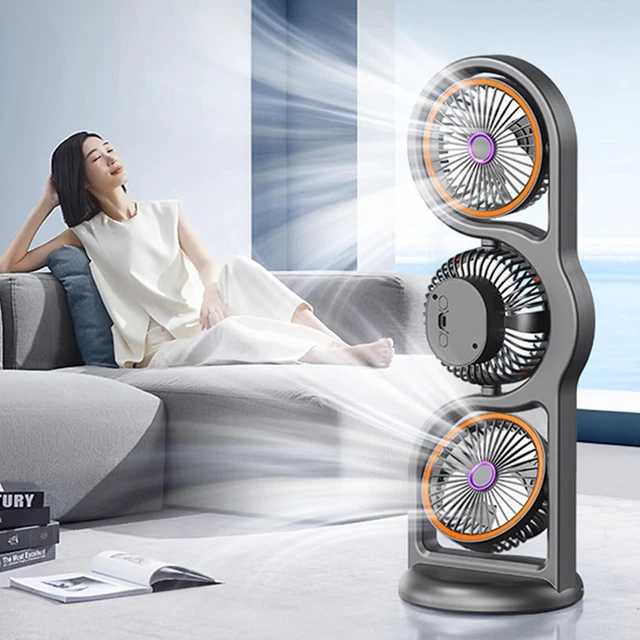 Alt view image 6 of 7 - USB Rechargeable 3 Head Desk Fan Portable Table Fan Office with 360 Air Circulation 5 Speed Settings for Study Work Outdoor (Grey)
