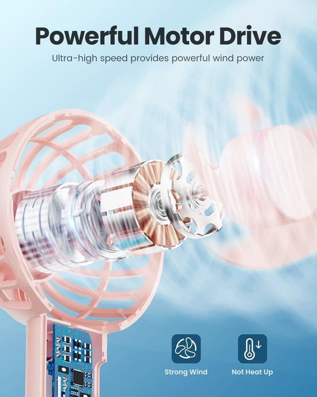 Alt view image 5 of 7 - Mini Portable Fan, Powerful Hand Fan Cute Design 3 Speed Personal Small Desk Fan With Base, Lightweight Rechargeable Usb Handheld Fan For Girl, Women, Men, Indoor, Outdoor, 15 Cm, Pink