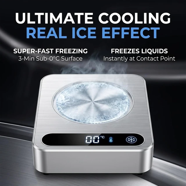 Alt view image 2 of 7 - Smart Beverage Cooler Heating Coaster with Custom Aluminum Tumbler, Desktop Electric Cup Cooler Warmer with AI Temp Control & 18H Timer, Quick Cooling Plate for Desk Office Home