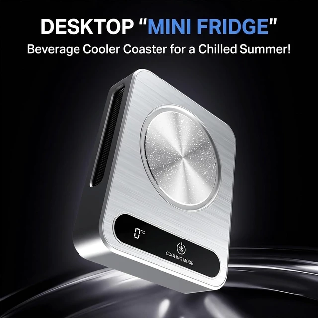 Alt view image 4 of 7 - Smart Beverage Cooler Heating Coaster with Custom Aluminum Tumbler, Desktop Electric Cup Cooler Warmer with AI Temp Control & 18H Timer, Quick Cooling Plate for Desk Office Home