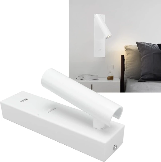 Alt view image 5 of 7 - Wall Mounted Reading Light Adjustable Angle LED Wall Lamp with USB Output Rotatable Head Bedside Lamp for Home Office Aluminum Alloy White 20cm (Warm Light)