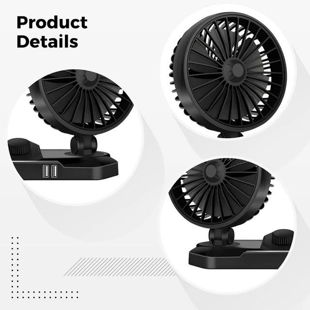 Alt view image 5 of 5 - Auto Cooling Dashboard Fan for Vehicle, Dual Head Adjustable Quiet Car Fan