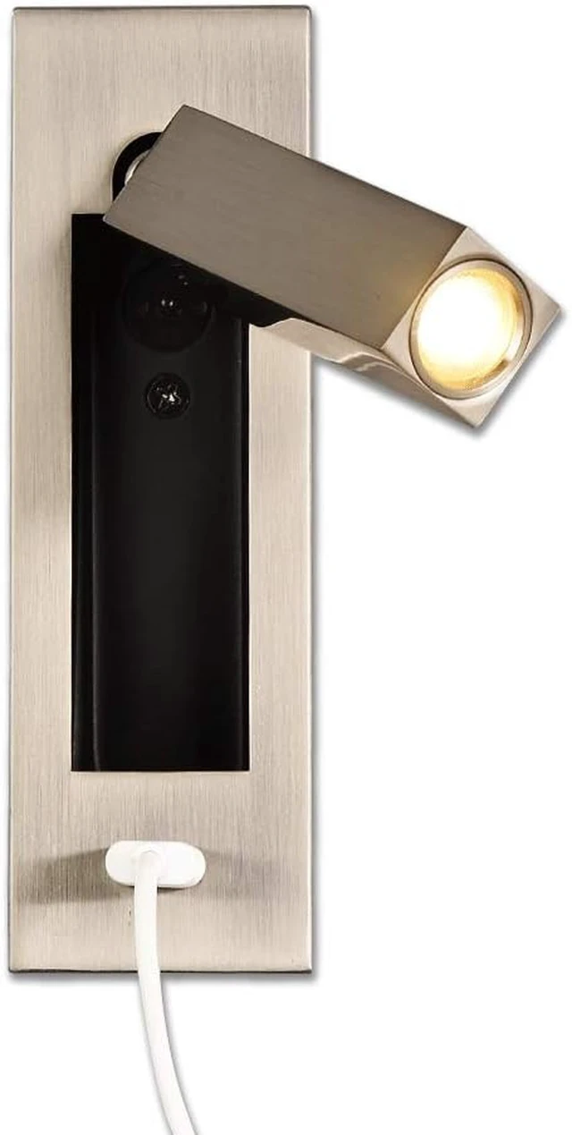Alt view image 6 of 7 - BedroomWall Lights Hotel Loft Bed Headboard Decor Reading Light USB Dc 5v / Wirless Charger Sconces Lamp (Color Temperature : Warm White Lampshade Color : M3 Sand Nickel) (M3 Sand Nickel Nature whit